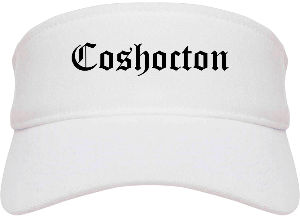 Coshocton Ohio OH Old English Mens Visor Cap Hat White