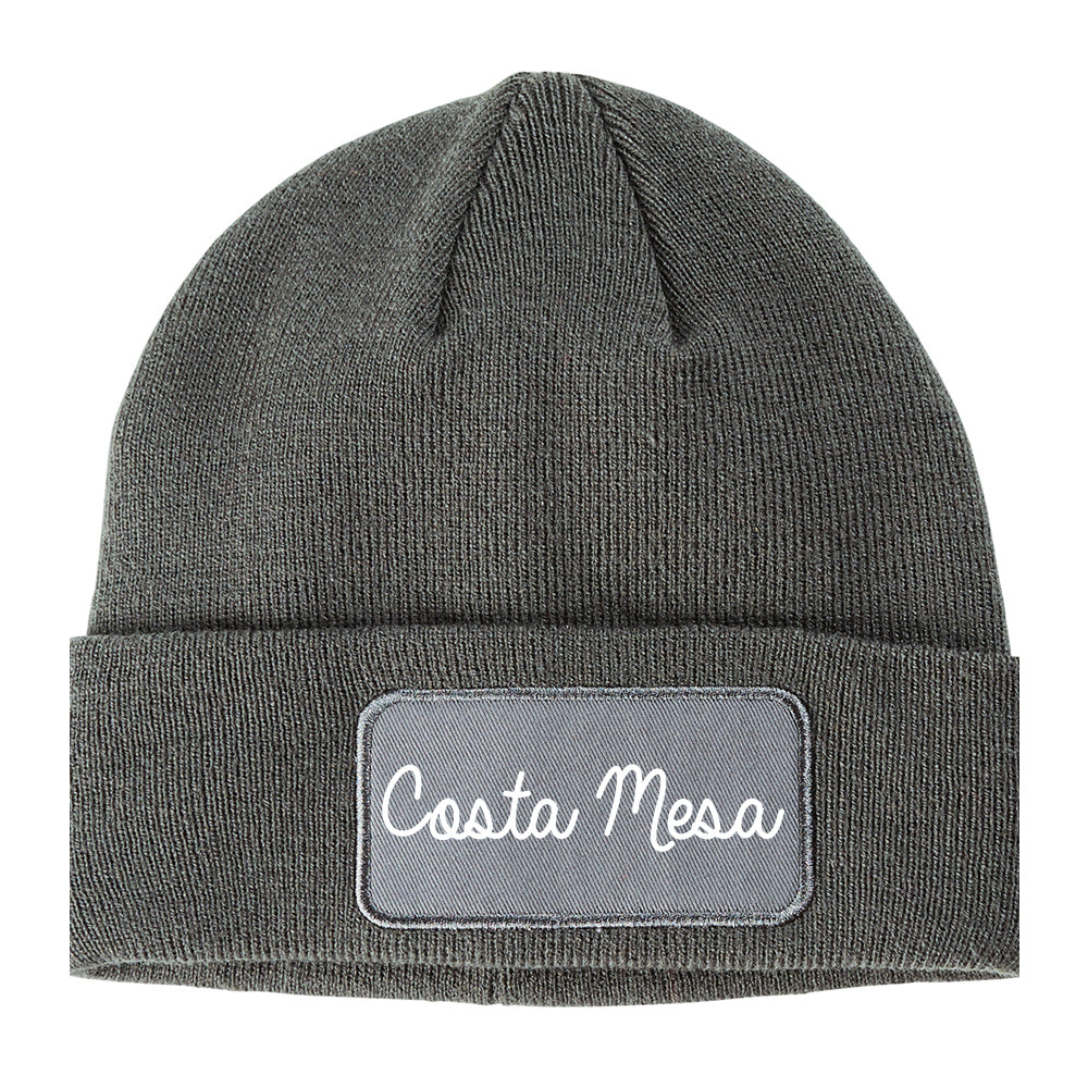 Costa Mesa California CA Script Mens Knit Beanie Hat Cap Grey