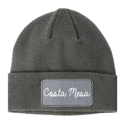 Costa Mesa California CA Script Mens Knit Beanie Hat Cap Grey