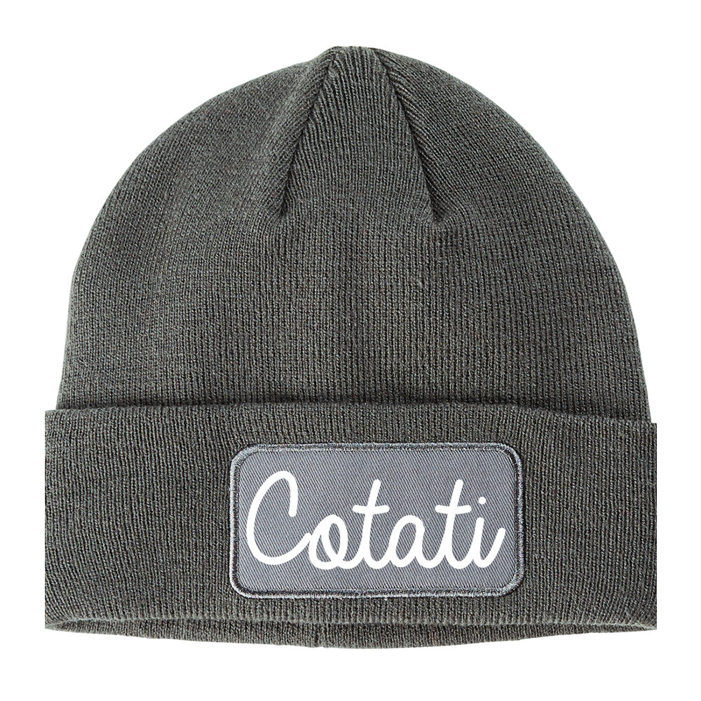 Cotati California CA Script Mens Knit Beanie Hat Cap Grey