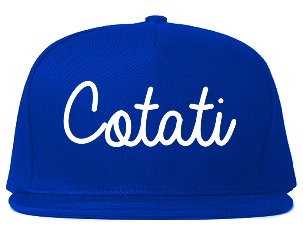 Cotati California CA Script Mens Snapback Hat Royal Blue