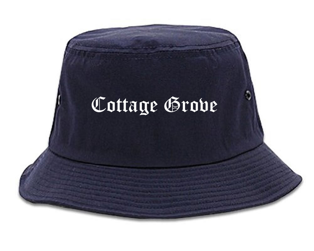 Cottage Grove Wisconsin WI Old English Mens Bucket Hat Navy Blue