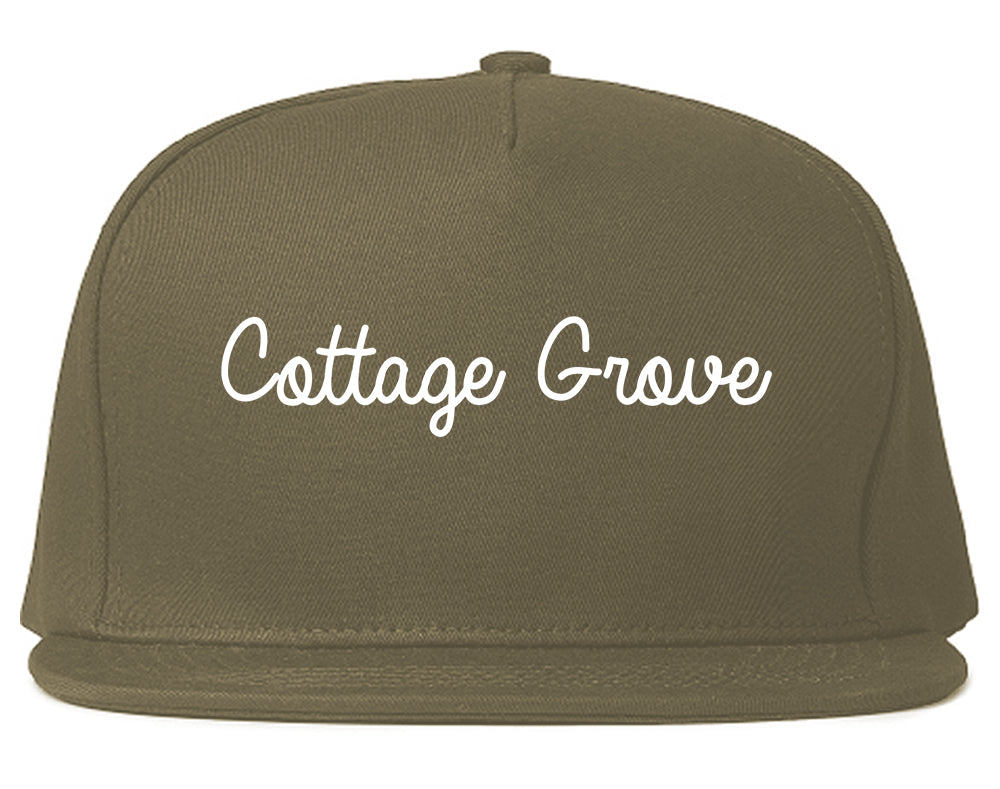 Cottage Grove Wisconsin WI Script Mens Snapback Hat Grey