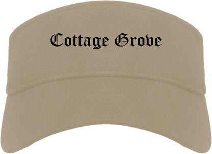 Cottage Grove Wisconsin WI Old English Mens Visor Cap Hat Khaki