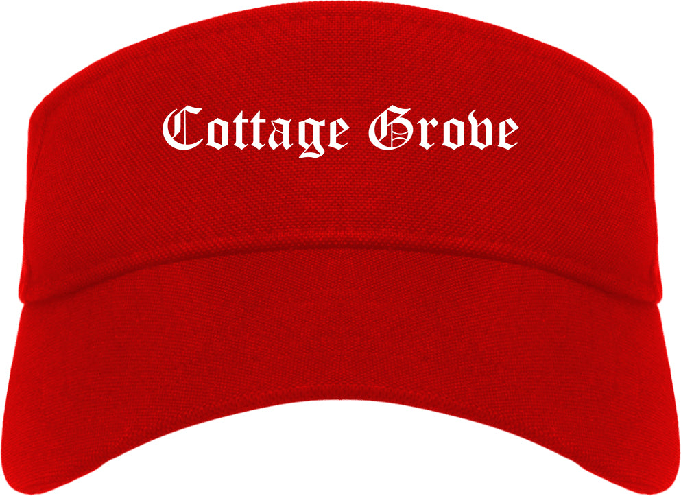 Cottage Grove Wisconsin WI Old English Mens Visor Cap Hat Red