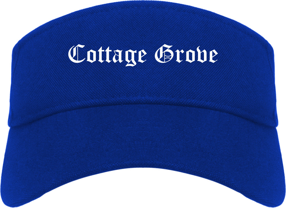 Cottage Grove Wisconsin WI Old English Mens Visor Cap Hat Royal Blue