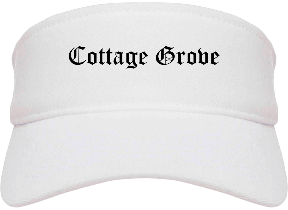 Cottage Grove Wisconsin WI Old English Mens Visor Cap Hat White