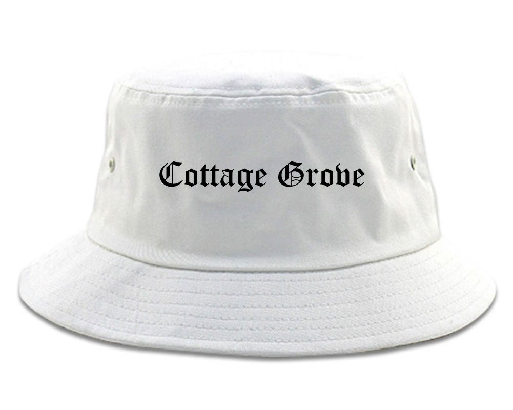 Cottage Grove Wisconsin WI Old English Mens Bucket Hat White