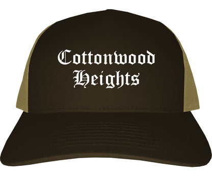 Cottonwood Heights Utah UT Old English Mens Trucker Hat Cap Brown
