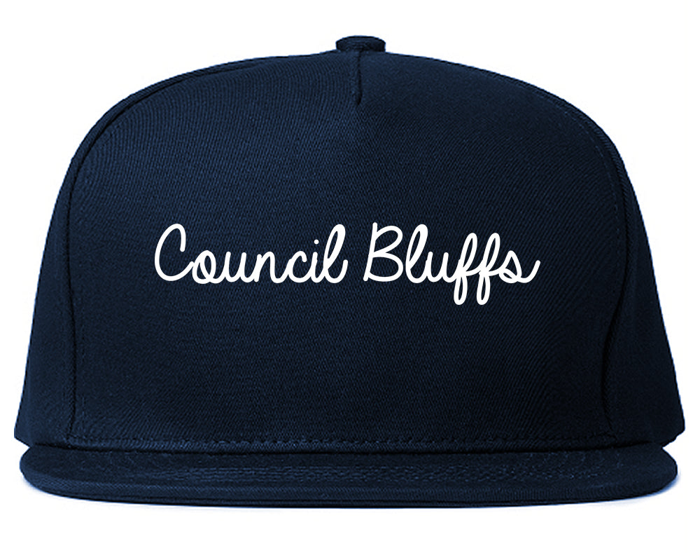 Council Bluffs Iowa IA Script Mens Snapback Hat Navy Blue