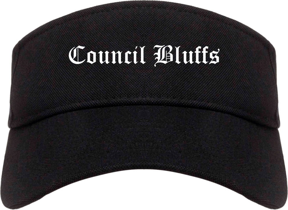 Council Bluffs Iowa IA Old English Mens Visor Cap Hat Black