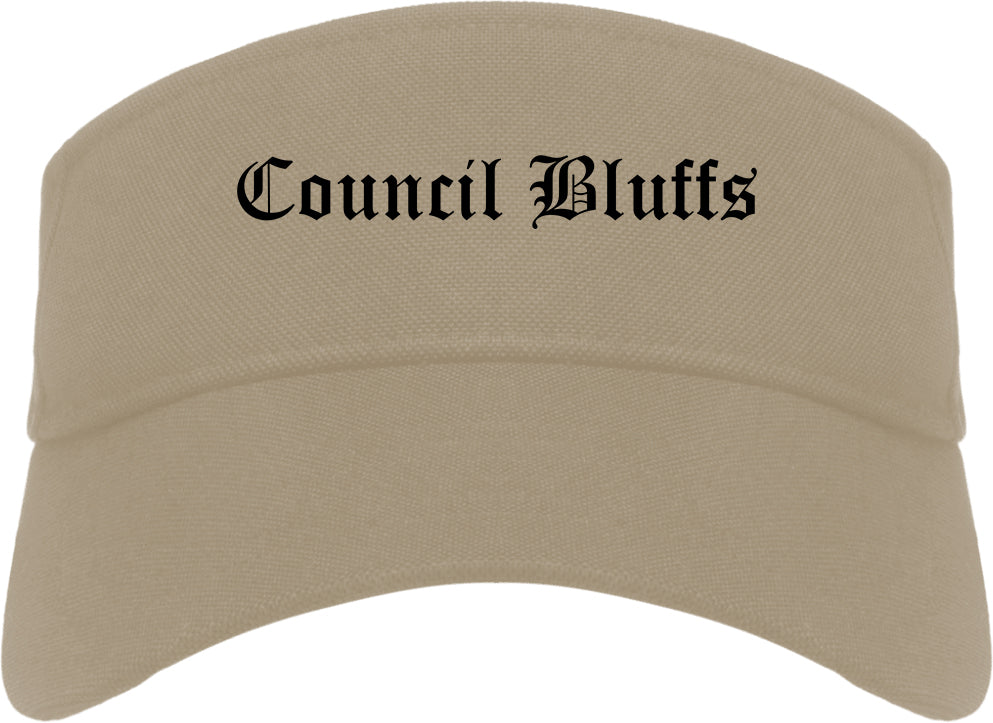 Council Bluffs Iowa IA Old English Mens Visor Cap Hat Khaki