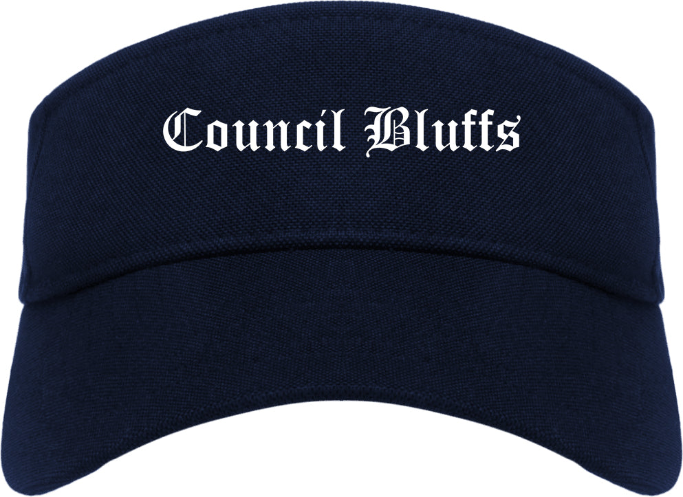 Council Bluffs Iowa IA Old English Mens Visor Cap Hat Navy Blue