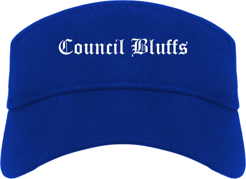 Council Bluffs Iowa IA Old English Mens Visor Cap Hat Royal Blue