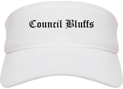 Council Bluffs Iowa IA Old English Mens Visor Cap Hat White