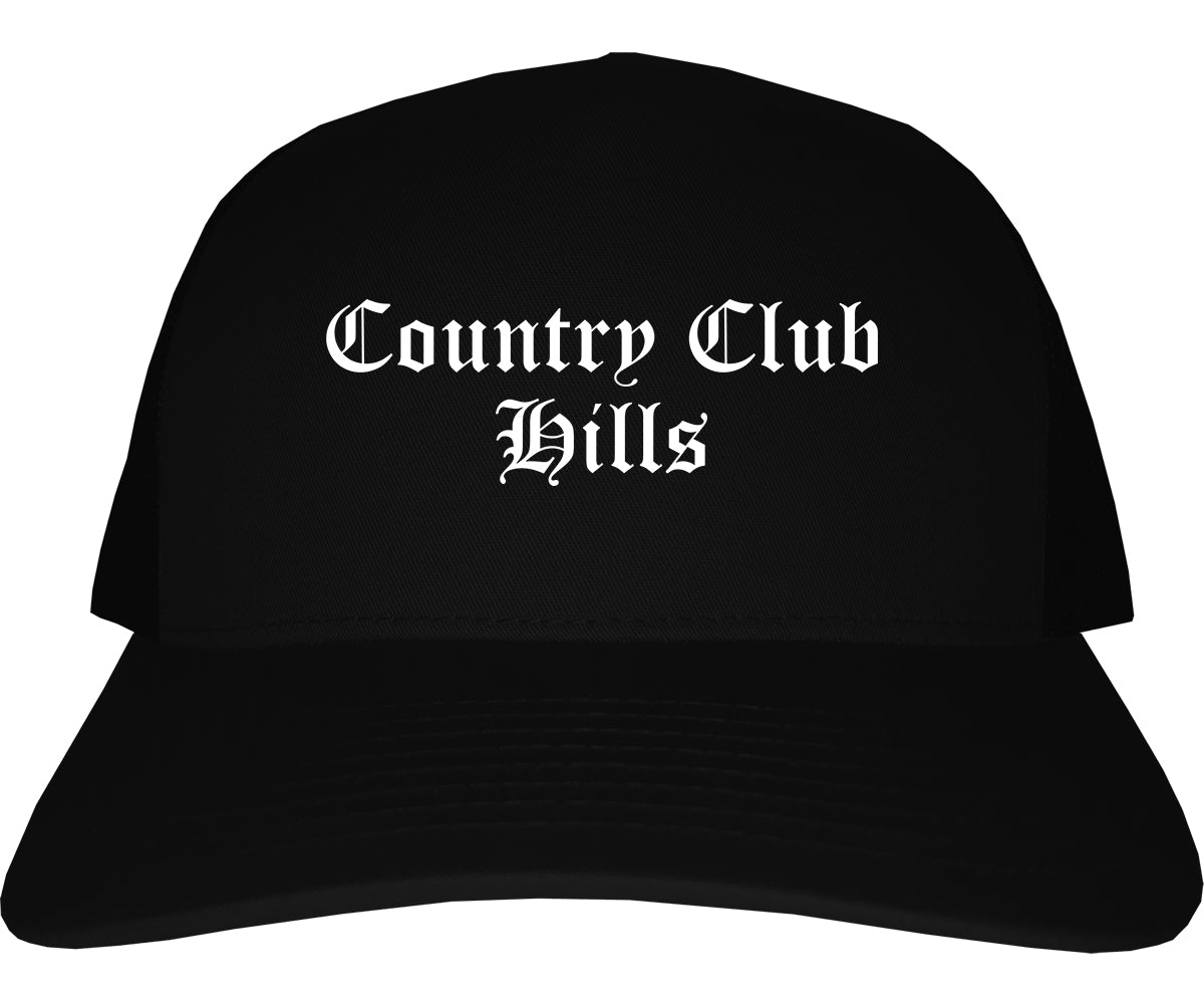 Country Club Hills Illinois IL Old English Mens Trucker Hat Cap Black