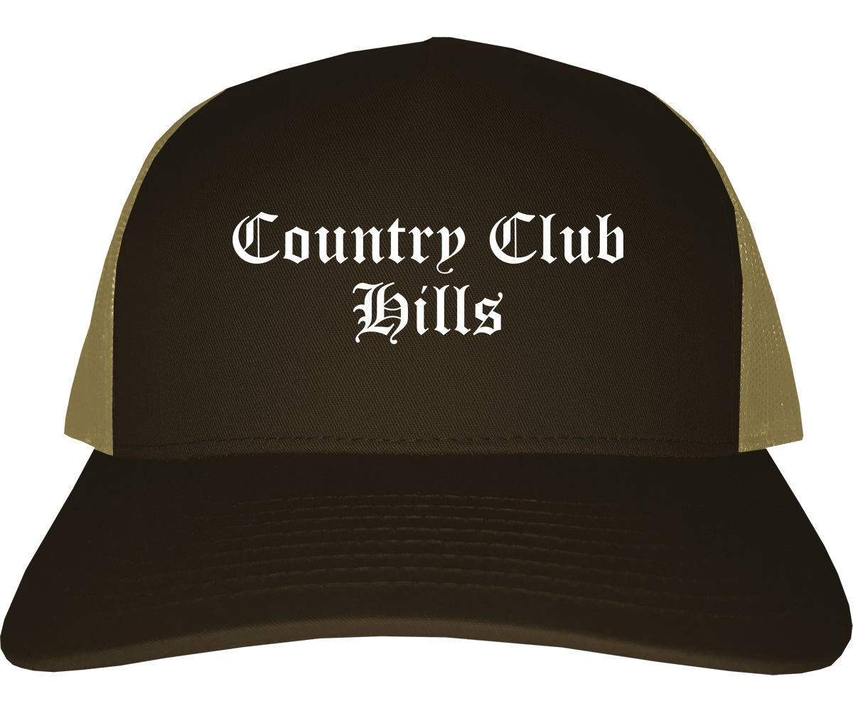 Country Club Hills Illinois IL Old English Mens Trucker Hat Cap Brown