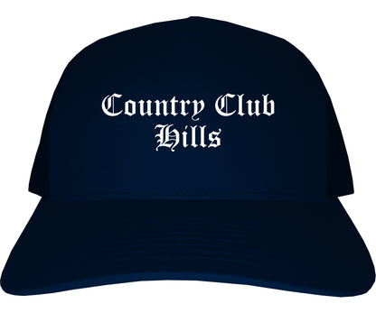 Country Club Hills Illinois IL Old English Mens Trucker Hat Cap Navy Blue