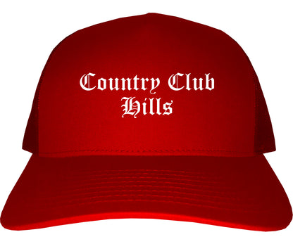 Country Club Hills Illinois IL Old English Mens Trucker Hat Cap Red