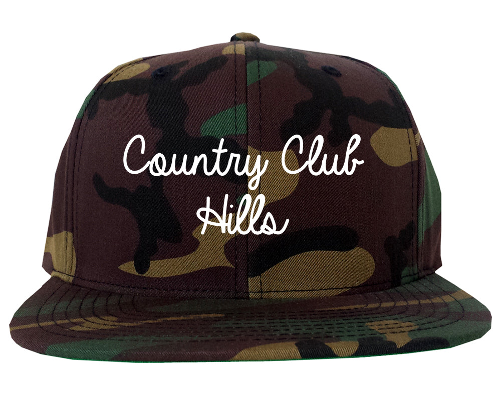 Country Club Hills Illinois IL Script Mens Snapback Hat Army Camo