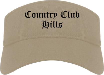 Country Club Hills Illinois IL Old English Mens Visor Cap Hat Khaki
