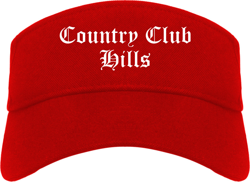 Country Club Hills Illinois IL Old English Mens Visor Cap Hat Red