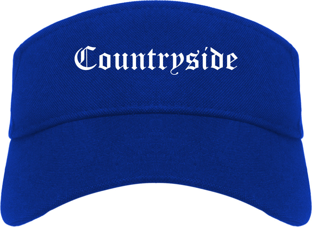 Countryside Illinois IL Old English Mens Visor Cap Hat Royal Blue