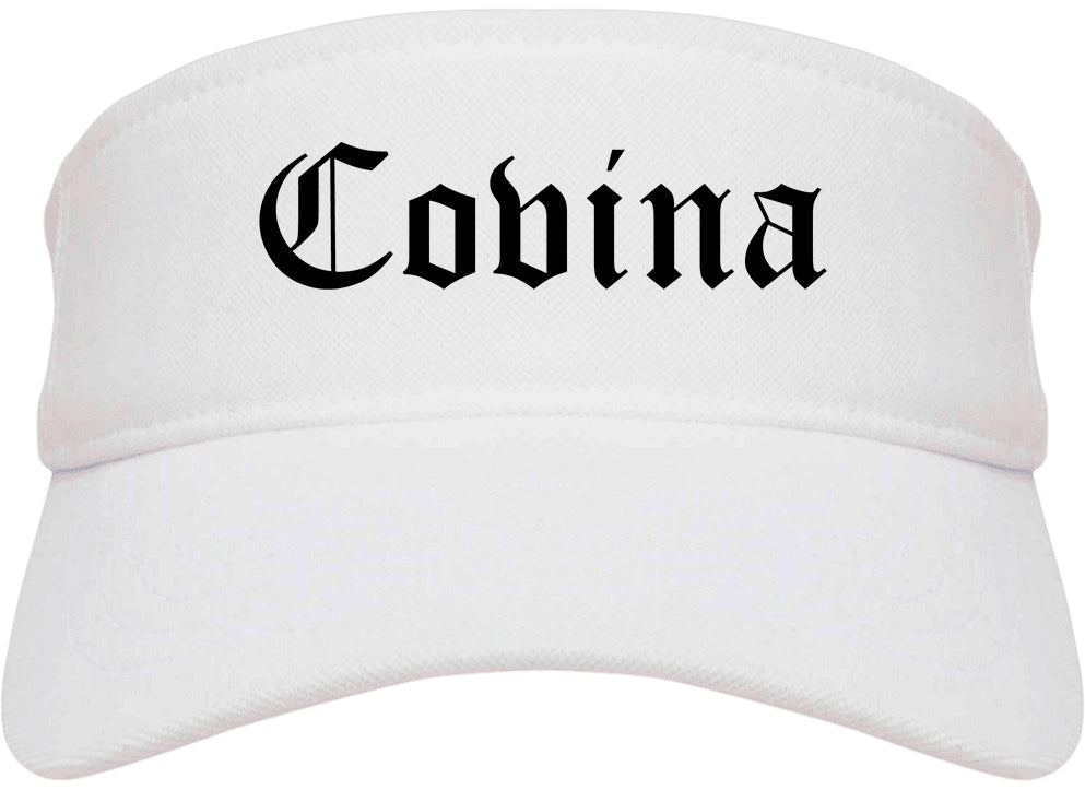 Covina California CA Old English Mens Visor Cap Hat White