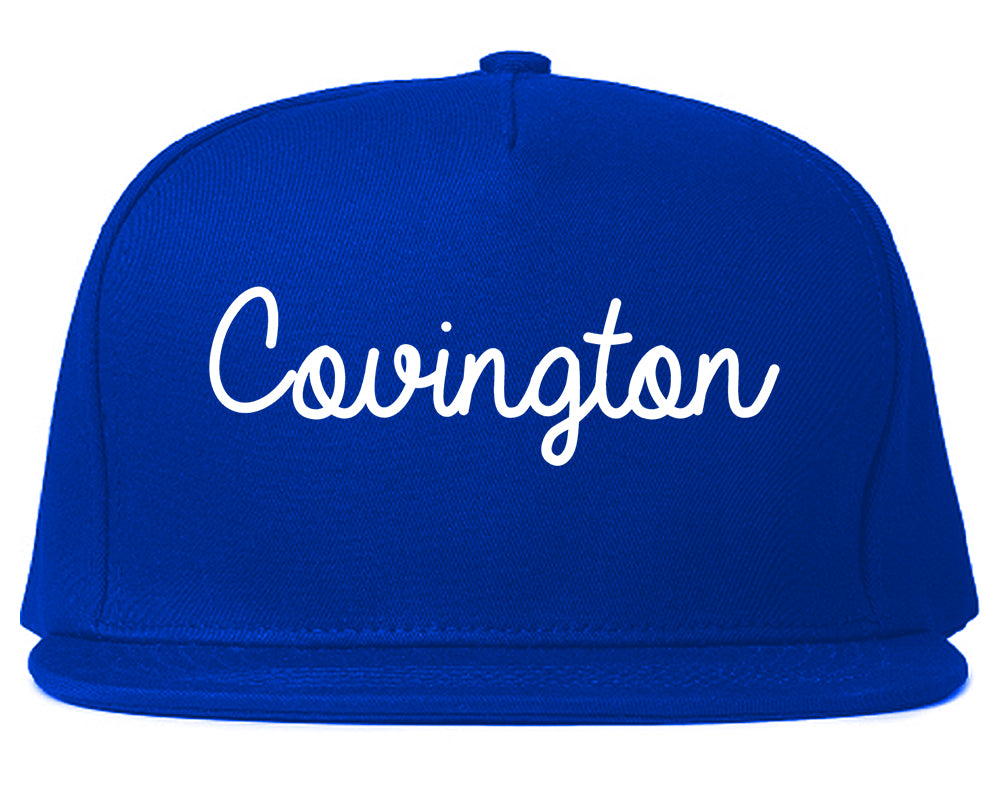 Covington Washington WA Script Mens Snapback Hat Royal Blue