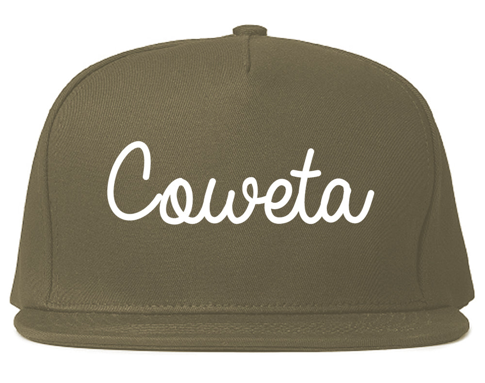 Coweta Oklahoma OK Script Mens Snapback Hat Grey