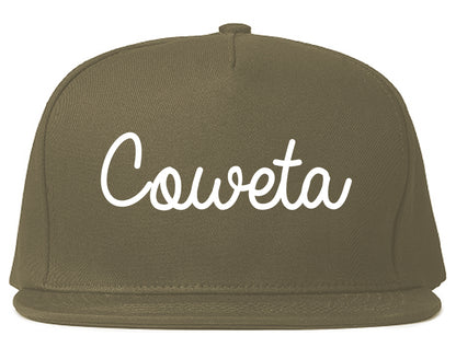 Coweta Oklahoma OK Script Mens Snapback Hat Grey