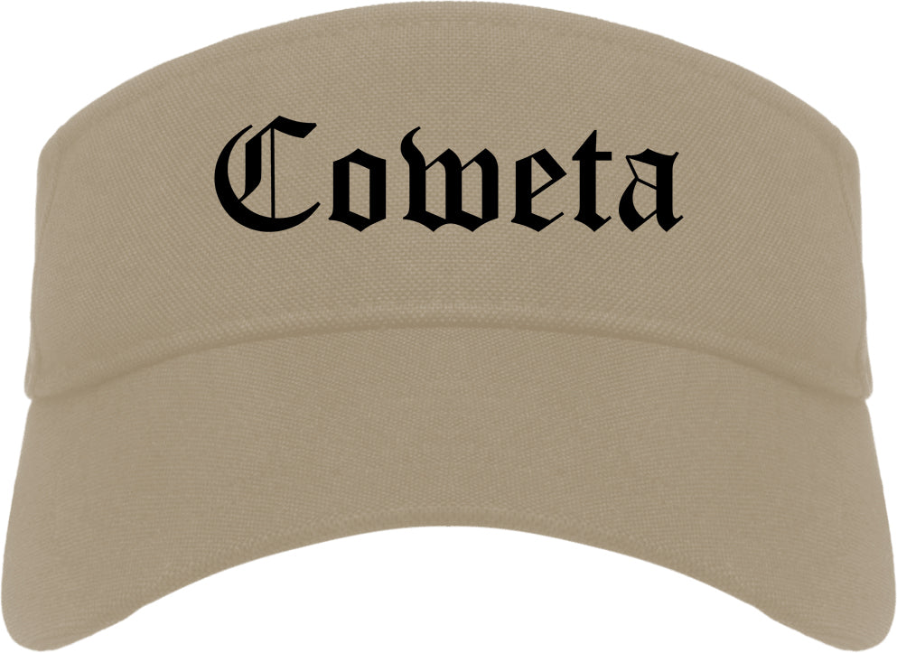Coweta Oklahoma OK Old English Mens Visor Cap Hat Khaki