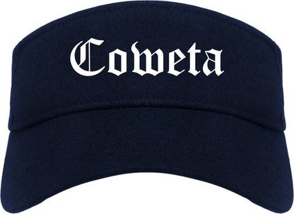 Coweta Oklahoma OK Old English Mens Visor Cap Hat Navy Blue