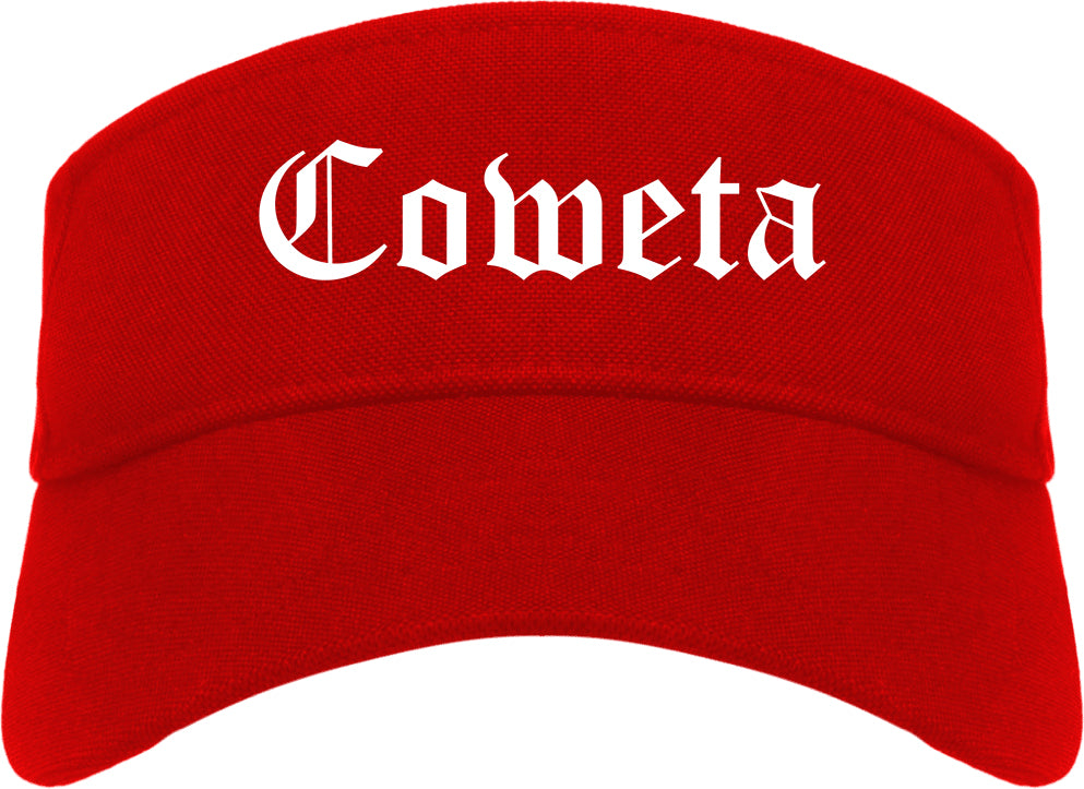 Coweta Oklahoma OK Old English Mens Visor Cap Hat Red
