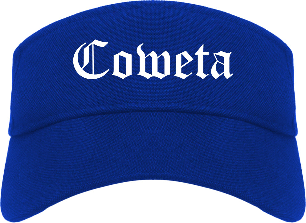 Coweta Oklahoma OK Old English Mens Visor Cap Hat Royal Blue
