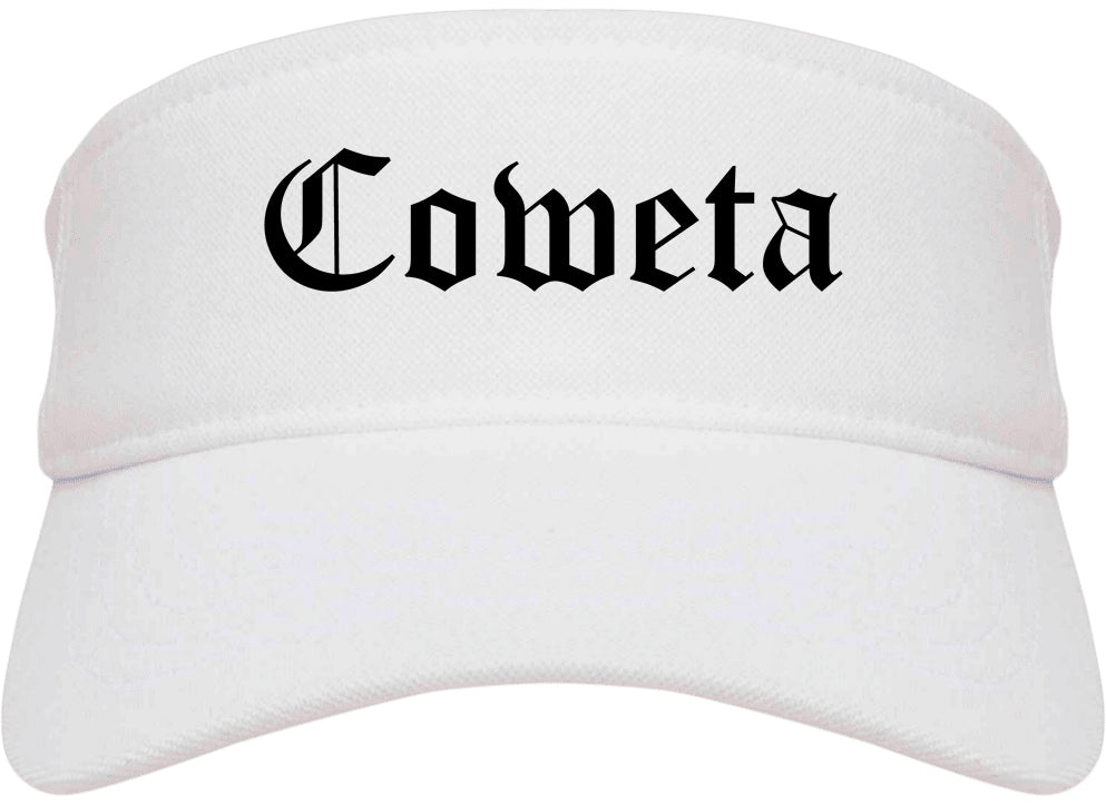 Coweta Oklahoma OK Old English Mens Visor Cap Hat White
