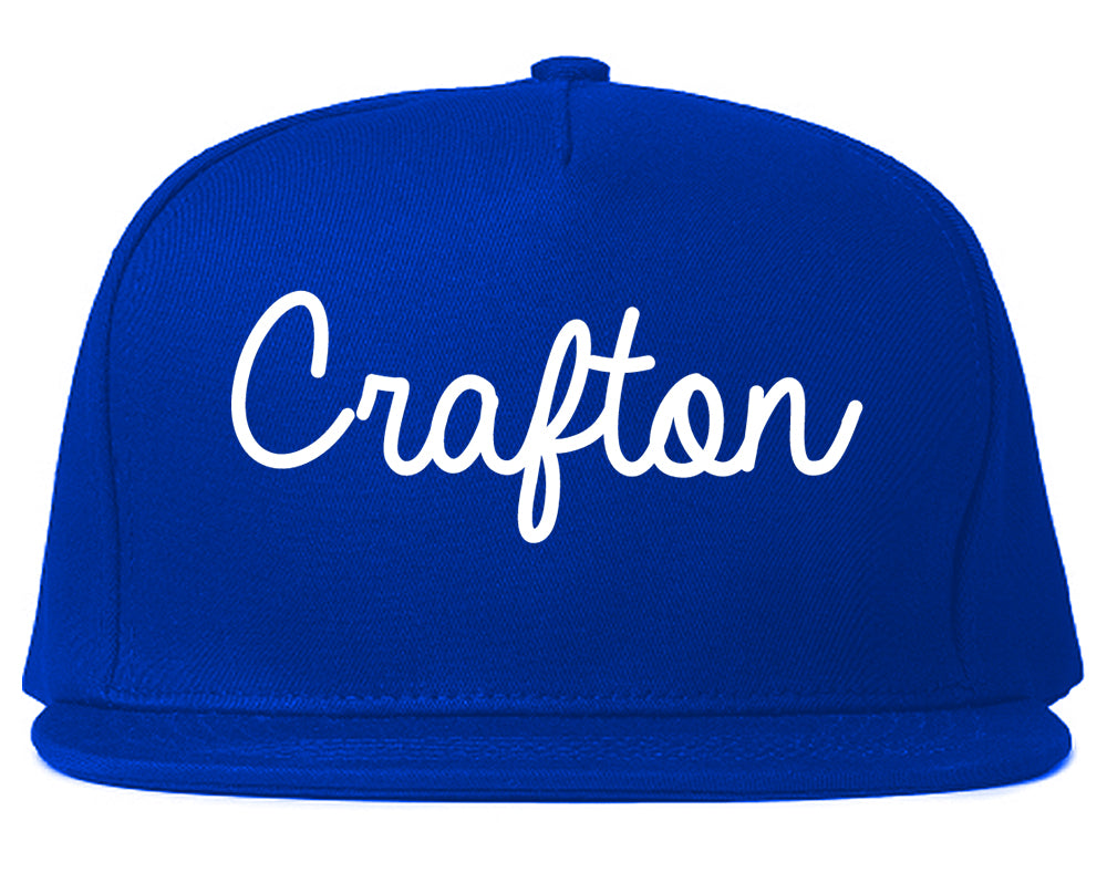 Crafton Pennsylvania PA Script Mens Snapback Hat Royal Blue