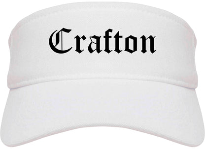 Crafton Pennsylvania PA Old English Mens Visor Cap Hat White