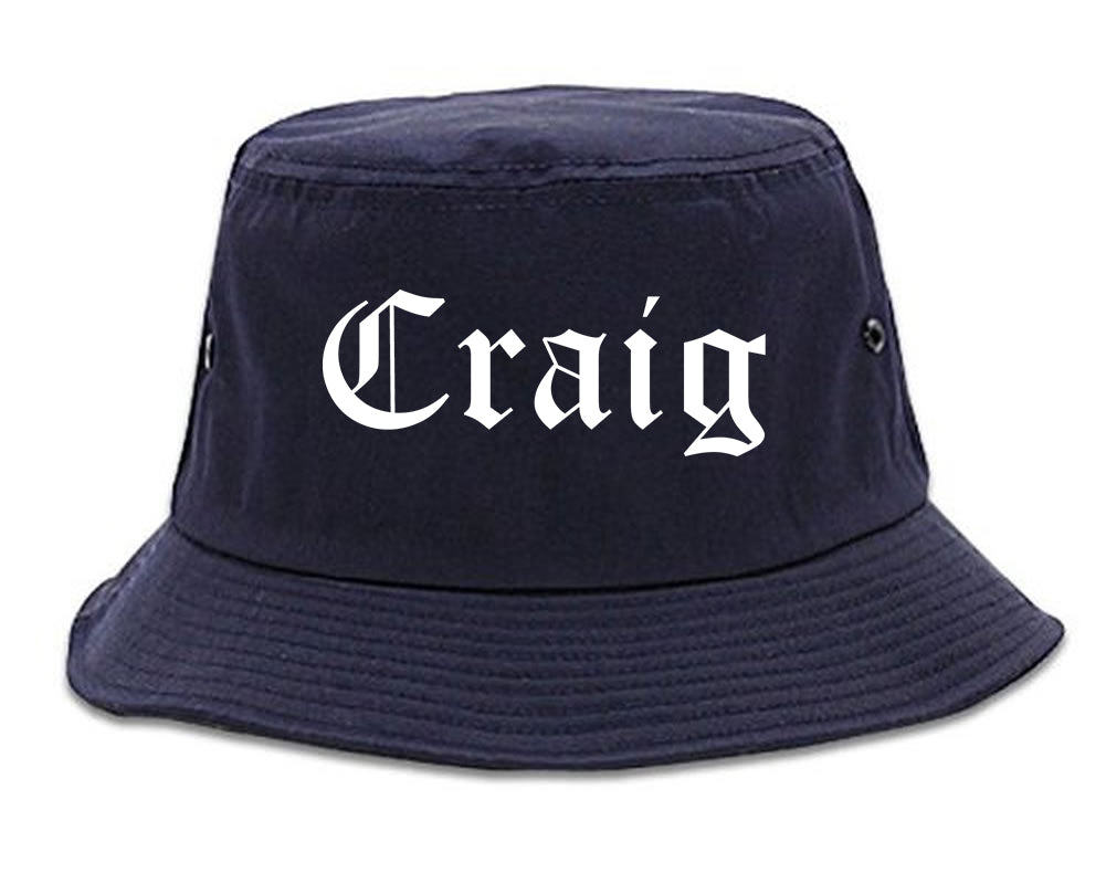 Craig Colorado CO Old English Mens Bucket Hat Navy Blue
