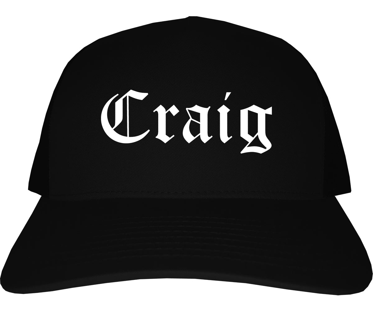 Craig Colorado CO Old English Mens Trucker Hat Cap Black