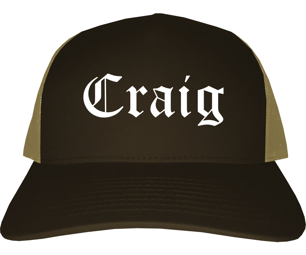 Craig Colorado CO Old English Mens Trucker Hat Cap Brown