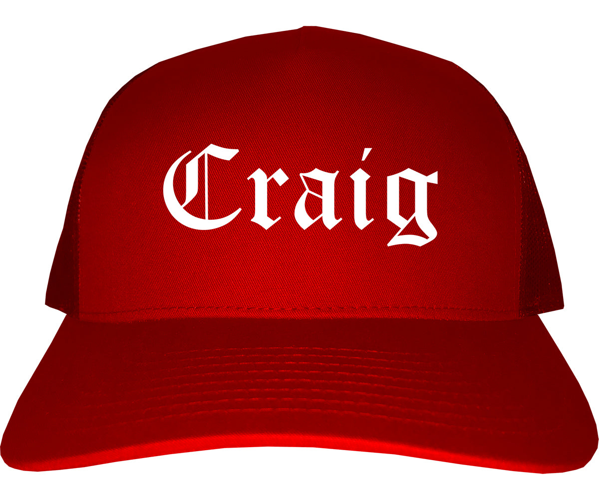 Craig Colorado CO Old English Mens Trucker Hat Cap Red