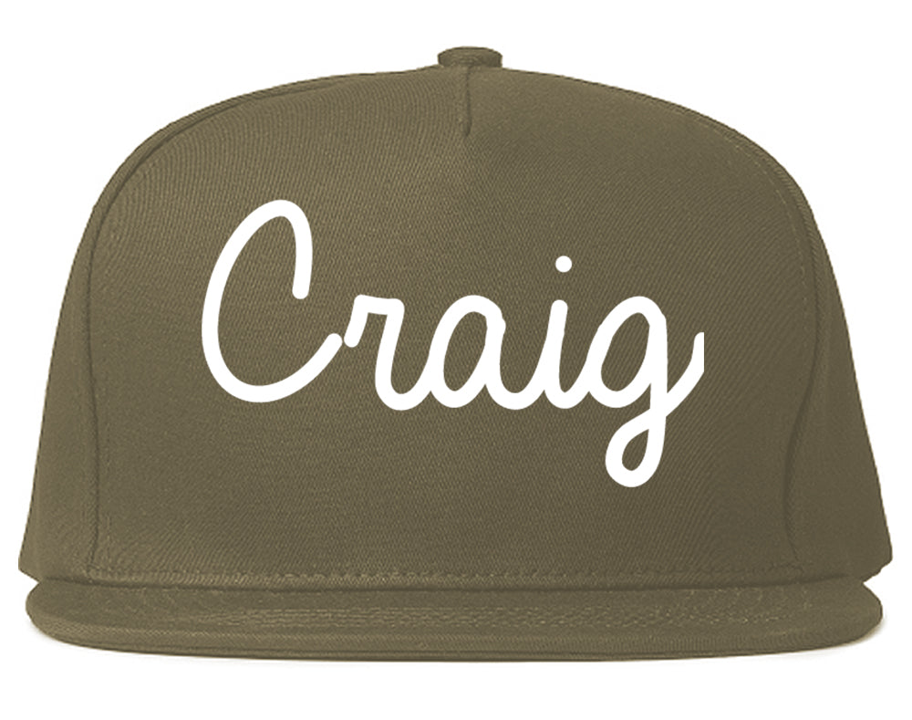 Craig Colorado CO Script Mens Snapback Hat Grey