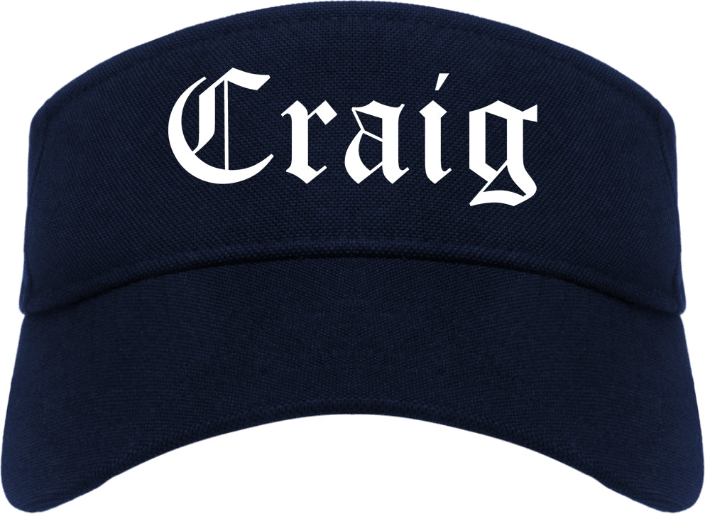 Craig Colorado CO Old English Mens Visor Cap Hat Navy Blue