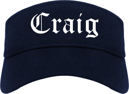 Craig Colorado CO Old English Mens Visor Cap Hat Navy Blue
