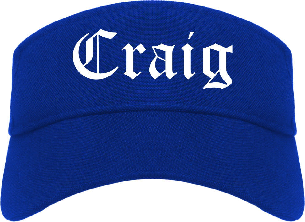Craig Colorado CO Old English Mens Visor Cap Hat Royal Blue