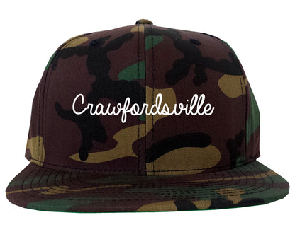 Crawfordsville Indiana IN Script Mens Snapback Hat Army Camo