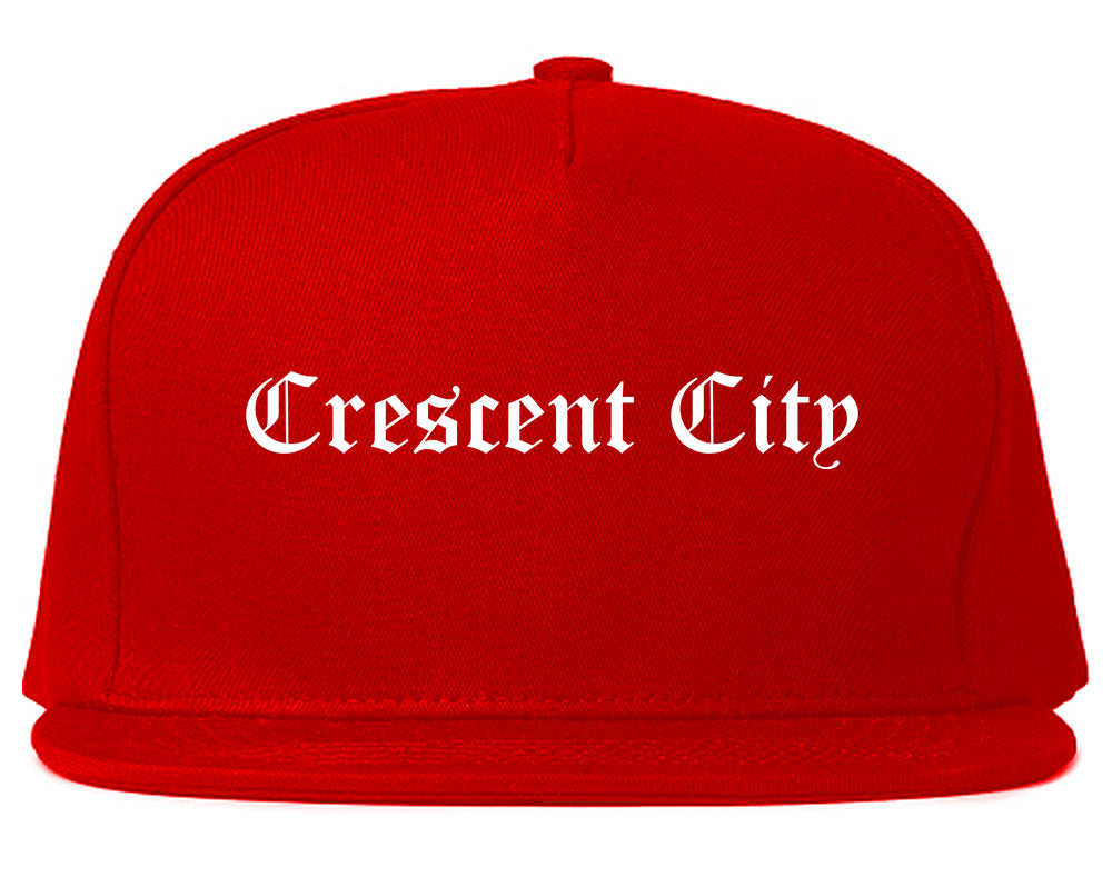 Crescent City California CA Old English Mens Snapback Hat Red
