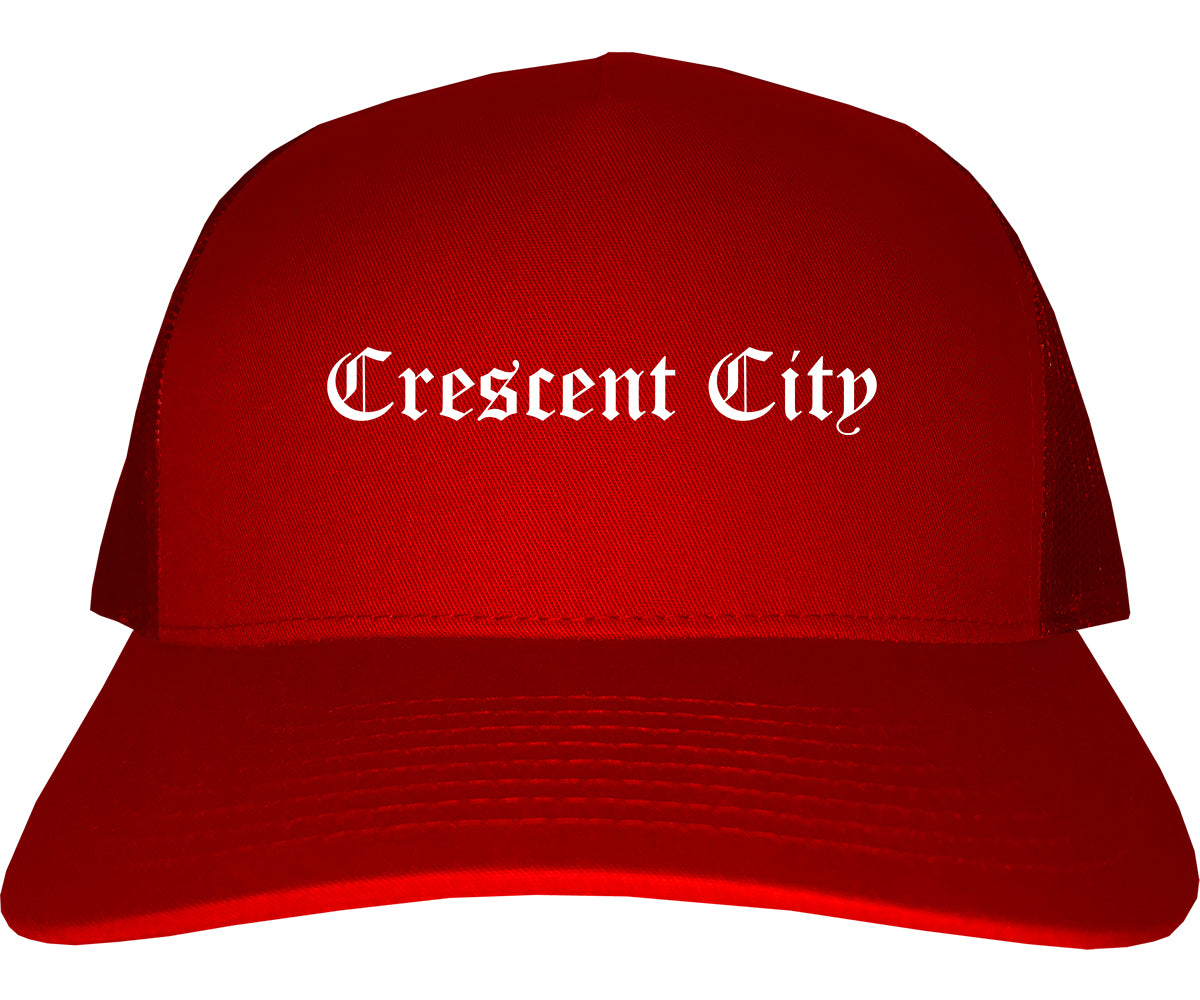 Crescent City California CA Old English Mens Trucker Hat Cap Red