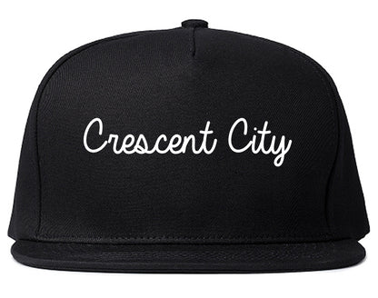 Crescent City California CA Script Mens Snapback Hat Black